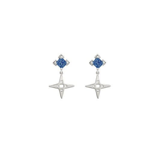 Star Stud Earrings with Sapphire Blue Stone/Platinum