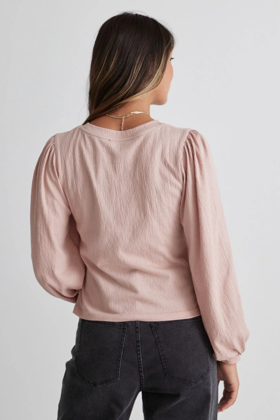 AnnaBelle Blush Puff Long Sleeve Soft Textured Knit Top