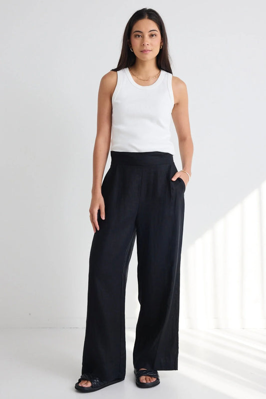 Guardian Black Linen Elastic Back Pants