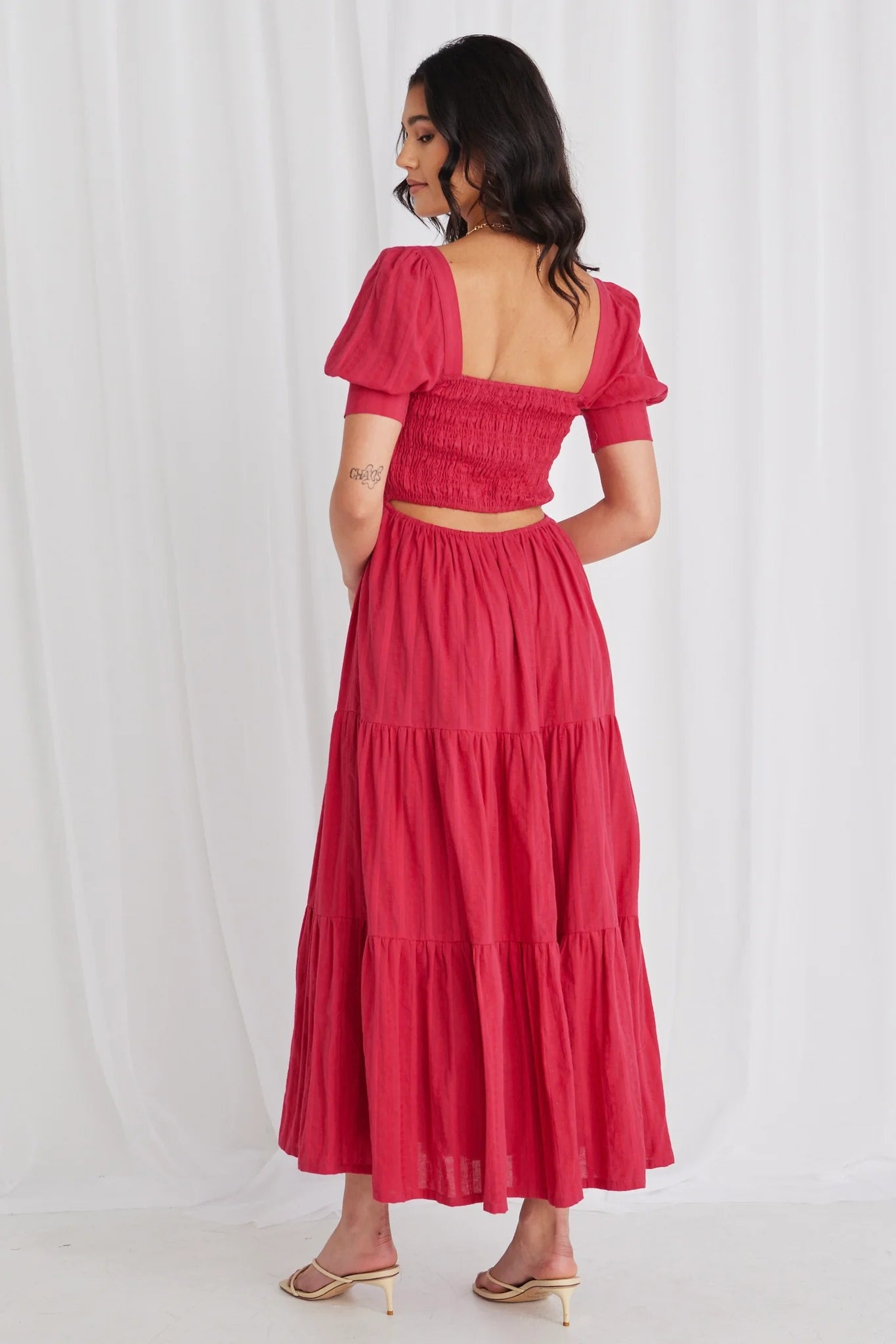 Tillie Raspberry Shirred Bodice Maxi Dress