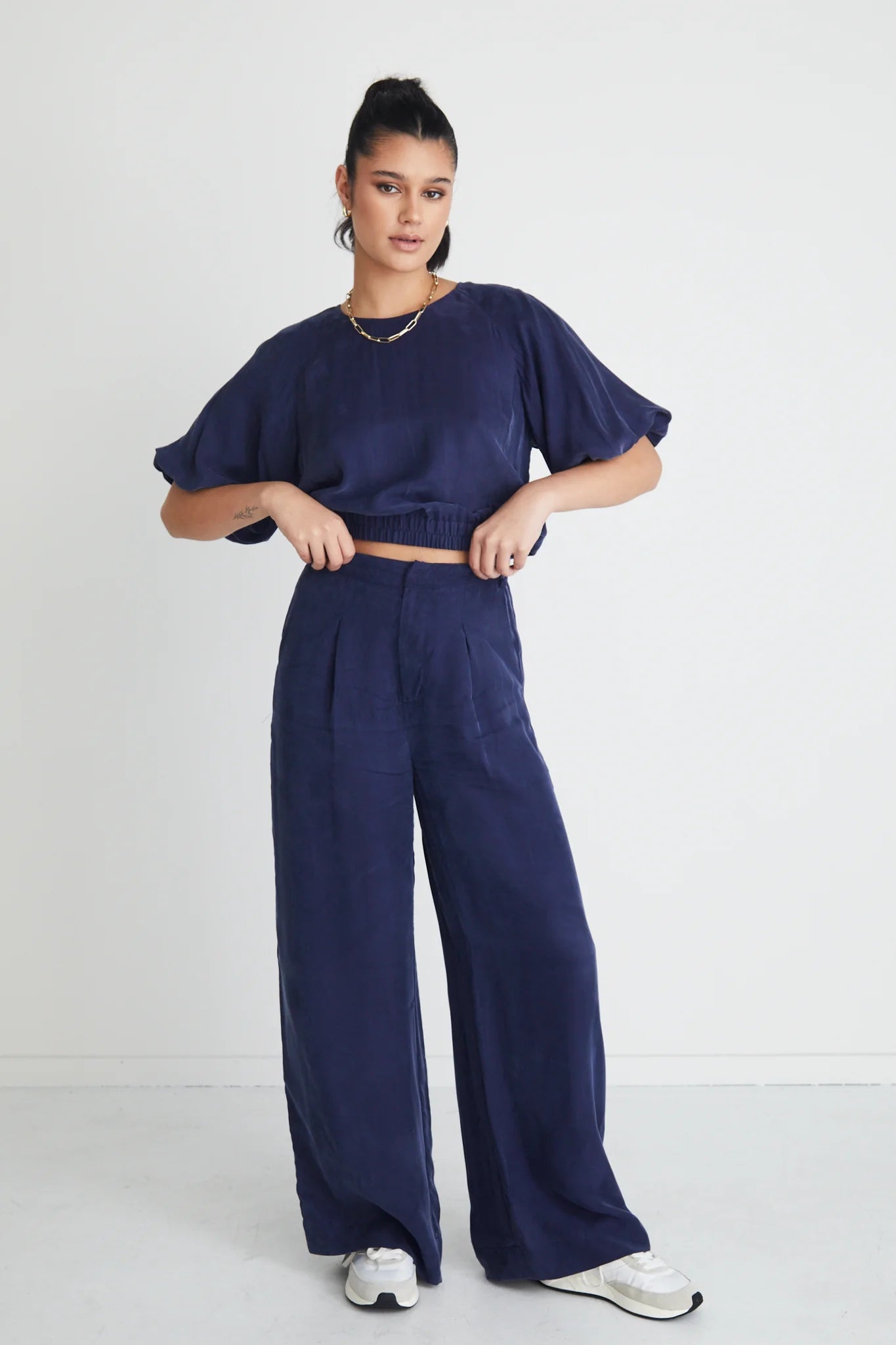 Vice Blue Cupro Pleat Front Manstyle Wide Pant