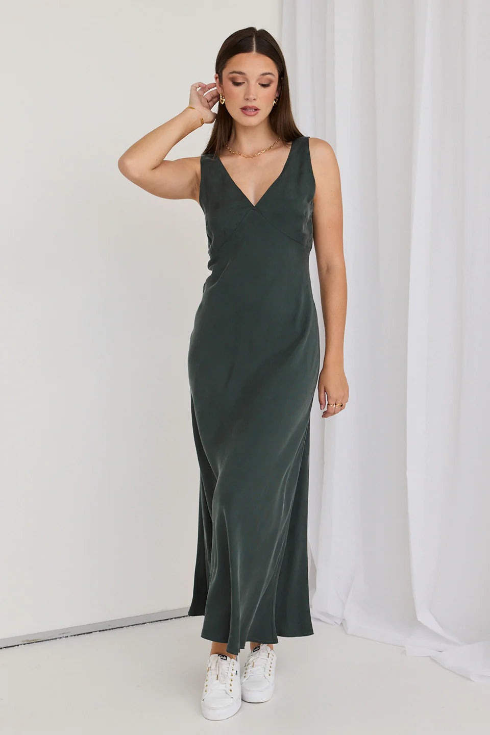 Horizon Forest Cupro Blend Sleeveless Maxi Dresss