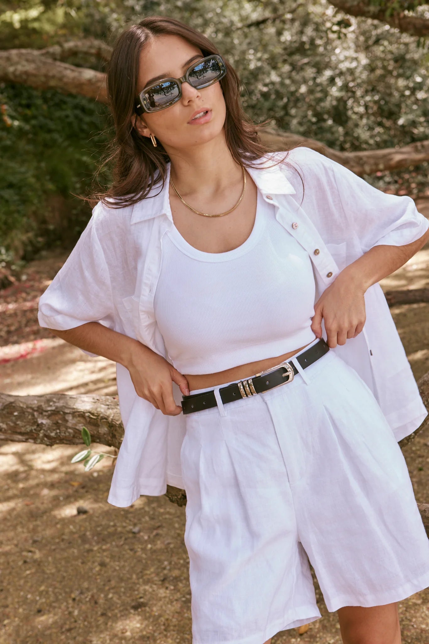 Nomadic White Linen Relaxed Structured Shorts